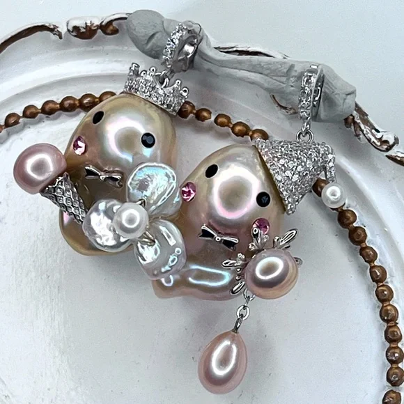 Handmade S925 SS Premium Flameball Pearl Boy Girl Character Detachable Pendant